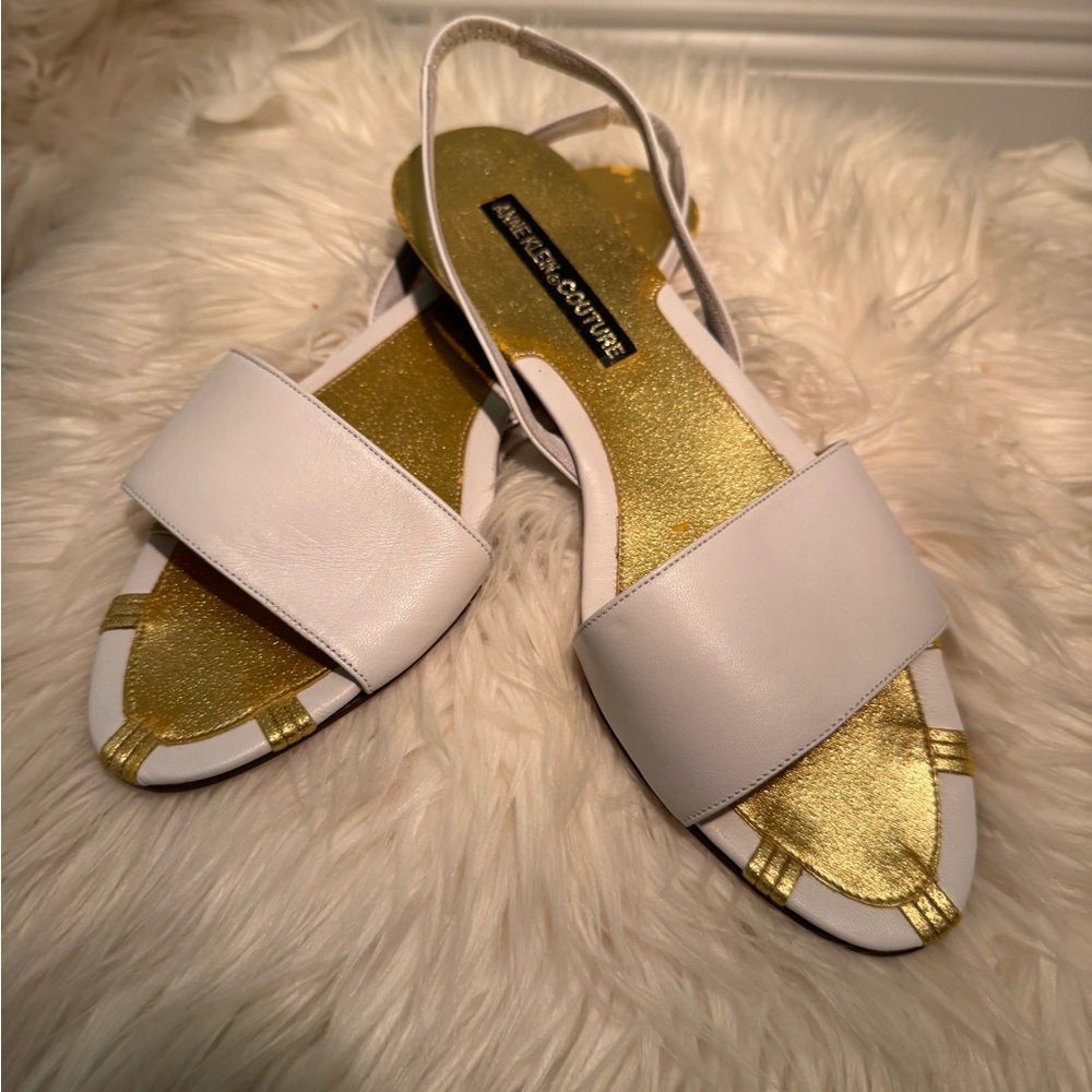Anne Klein White and Gold Sandals